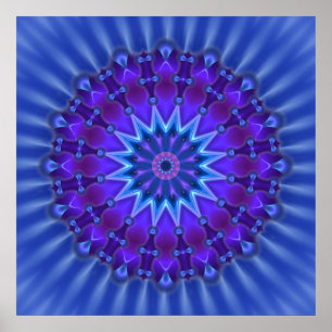 Mandala star in blue   royal flower poster