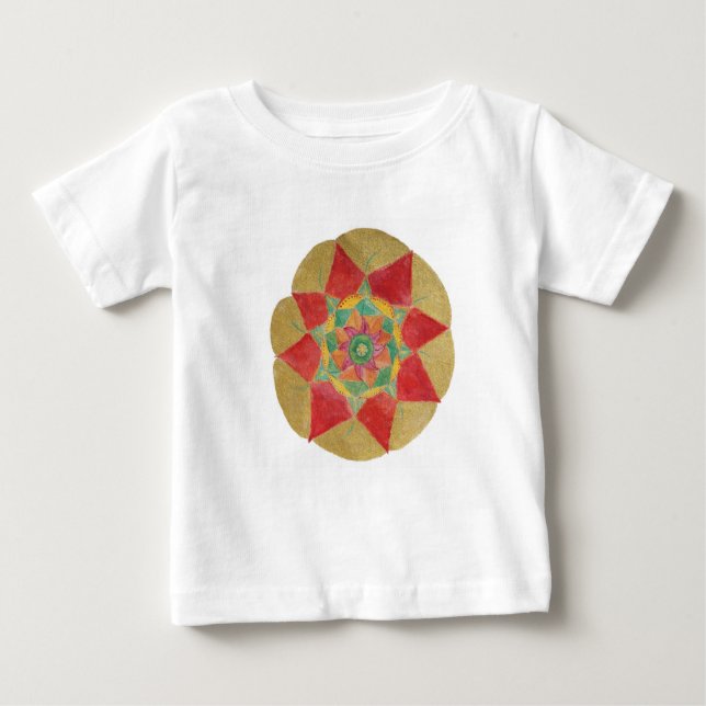 Mandala Star Toddler Ruffle Tee, White Baby T-Shirt (Front)