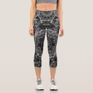 Mandala Style Black and White Capri Leggings