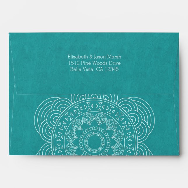 Mandala Summer Garden Wedding Chic Teal Green Envelopes (Back (Top Flap))