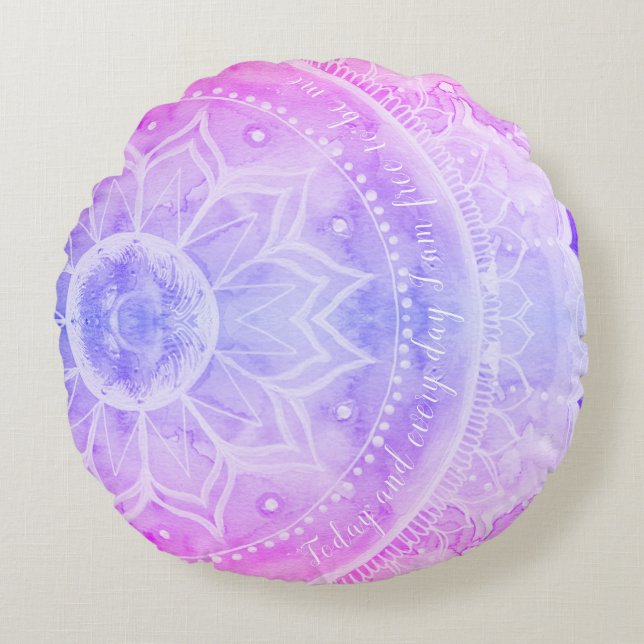 Mandala Sunset Watercolors Pink Round Pillow (Front)