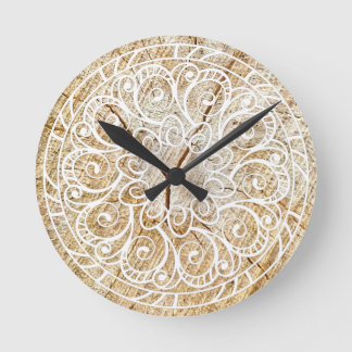 Mandala sur bois round clock