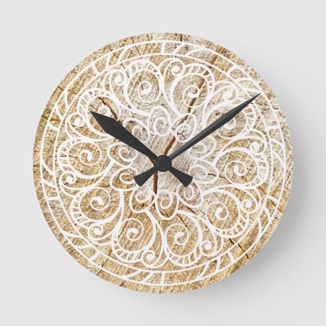 Mandala sur bois round clock (Front)