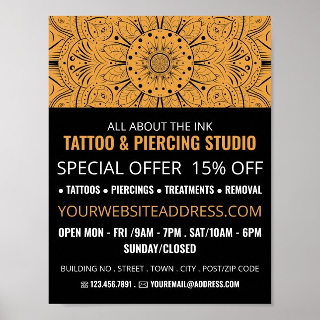 Mandala Symbol, Tattoo & Body Piercing Studio Poster (Front)
