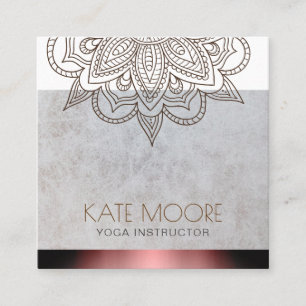 Mandala Textured Grey And Rose gold Metallic Square Business Card