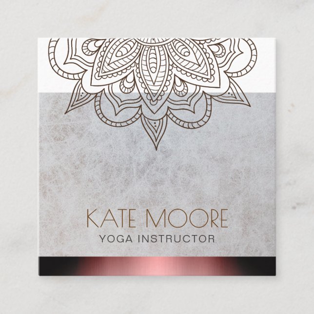 Mandala Textured Grey And Rose gold Metallic Square Business Card (Front)
