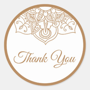 Mandala Thank You Brown Boho Indian Modern Wedding Classic Round Sticker