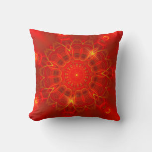 Mandala Thin Lines Warm Colours Red Background Cushion