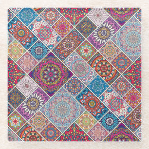 Mandala Tile Pattern Glass Coaster