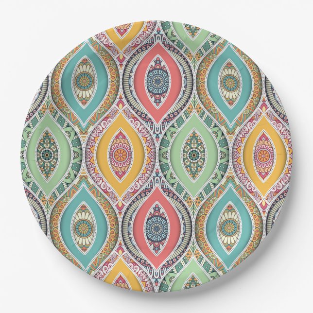 Mandala Tile Pattern Paper Plate (Front)