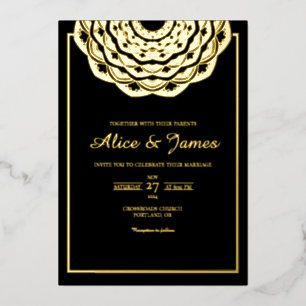 Mandala Top Frame Elegant Black Gold Foil Wedding