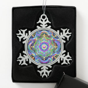 Mandala Universe Colors Snowflake Pewter Christmas Ornament