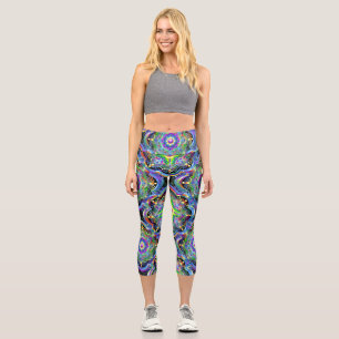 Mandala Universe Psychedelic Colours Capri Leggings