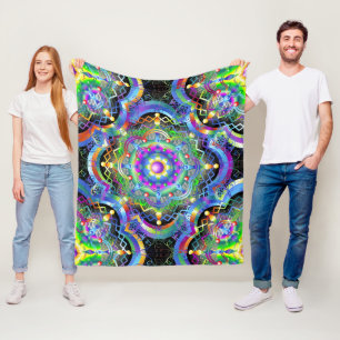 Mandala Universe Psychedelic Colours Fleece Blanket