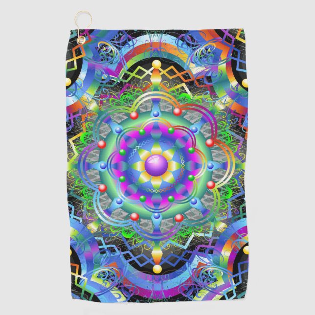 Mandala Universe Psychedelic Colours Golf Towel (Front)