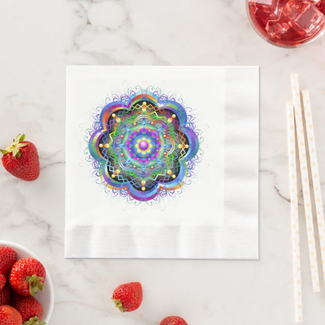 Mandala Universe Psychedelic Colours Napkin (Insitu)