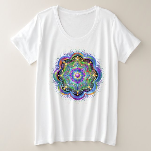 Mandala Universe Psychedelic Colours Plus Size T-Shirt (Design Front)