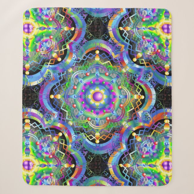 Mandala Universe Psychedelic Colours Sherpa Blanket (Front)