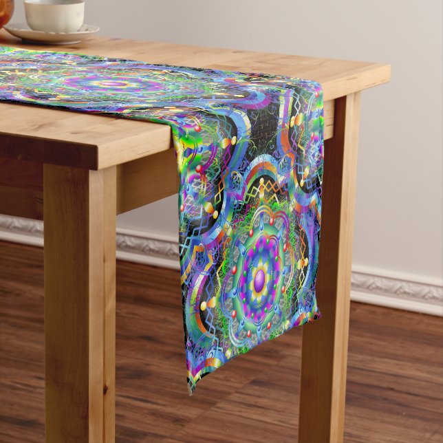 Mandala Universe Psychedelic Colours Short Table Runner (In Situ)
