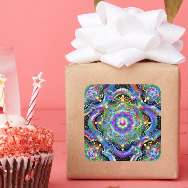 Mandala Universe Psychedelic Colours Square Sticker (Party)