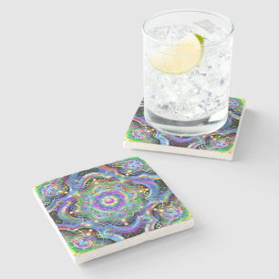 Mandala Universe Psychedelic Colours Stone Coaster