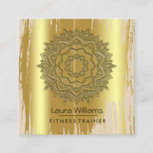 Mandala Vintage Lotus Flower Gold Yoga Instructor Square Business Card