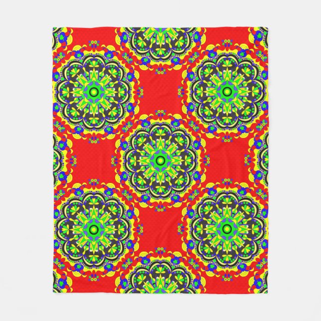 mandala vintage tribal seamless pattern illustrati fleece blanket (Front)