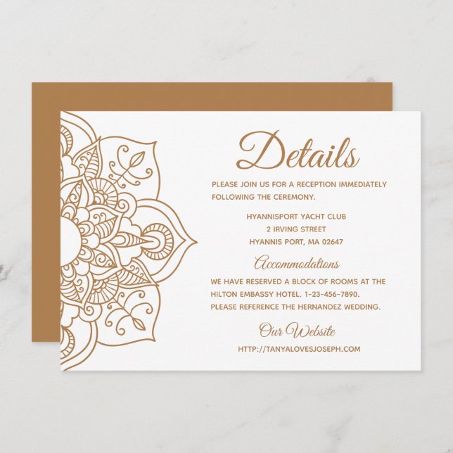 Mandala Wedding Details  Brown Boho Indian Modern Invitation (Front/Back)