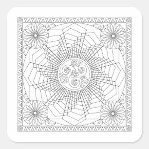 Mandala Wheel in Black and White - Colouring Card Square Sticker