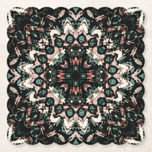 Mandala. White, green, beige circular ornament Paper Coaster