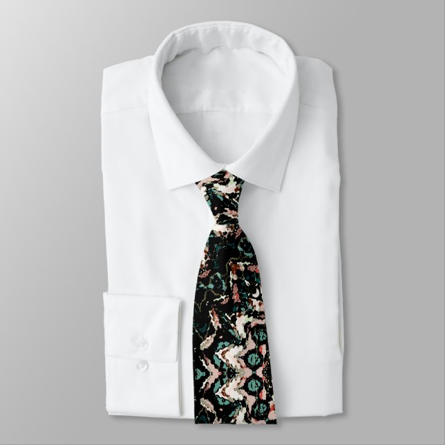 Mandala. White, green, beige circular ornament  Tie (Tied)