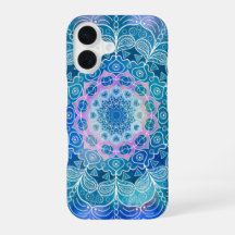 Mandala White Outline blue Watercolor - 