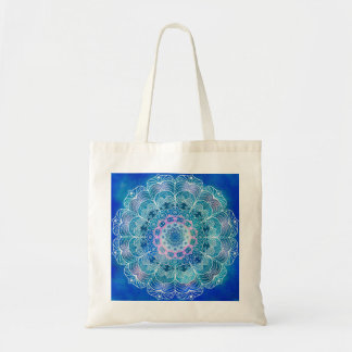 Mandala White Outline blue Watercolor - Tote Bag