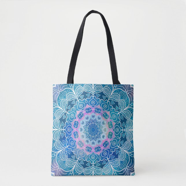 Mandala White Outline blue Watercolor -  Tote Bag (Front)