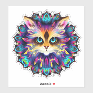 Mandala with cute furry Cat portrait 