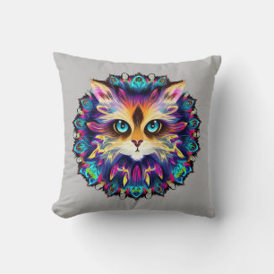 Mandala with cute furry Cat portrait  Cushion