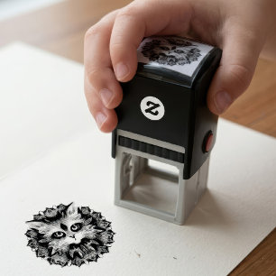 Mandala with cute furry Cat portrait  Self-inking Stamp