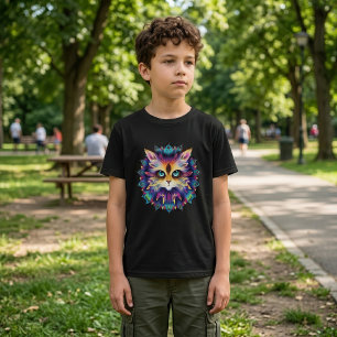Mandala with cute furry Cat portrait  T-Shirt