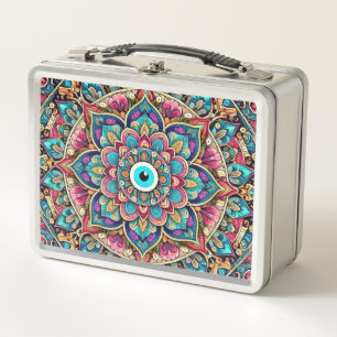 Mandala with evil eye metal lunch box
