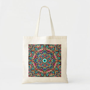 Mandala with evil eye tote bag