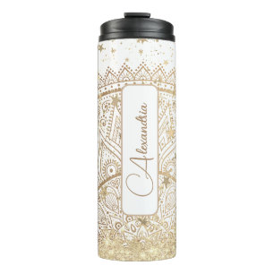  Mandala with Gold Stars on White Personalised Thermal Tumbler
