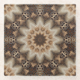 Mandala with Hexagonal Elements Glass Coaster