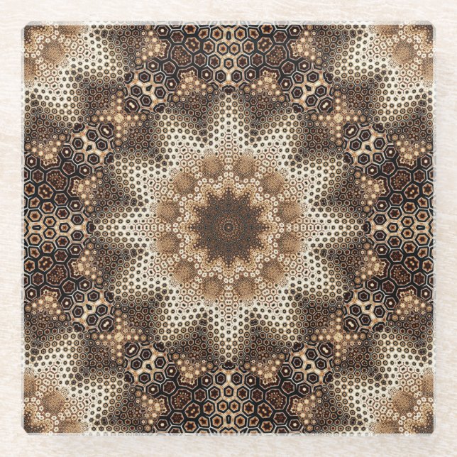 Mandala with Hexagonal Elements Glass Coaster (Front)