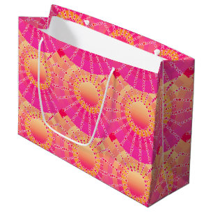 Mandala with Stars - pink and coral satin gradient Large Gift Bag