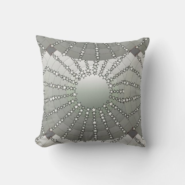 Mandala with Stars - silver grey satin gradient Cushion (Front)