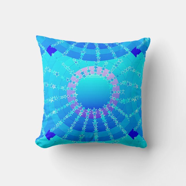 Mandala with Stars - turquoise satin gradient Cushion (Front)