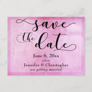 Mandala with Watercolor in Pink, Save the Date 3 Announcement Postcard