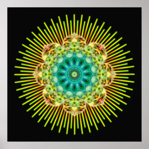Mandala yellow green black poster