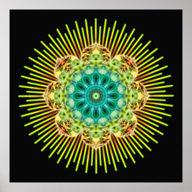 Mandala yellow green | black poster (Front)