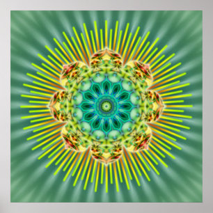 Mandala yellow green   green flower poster